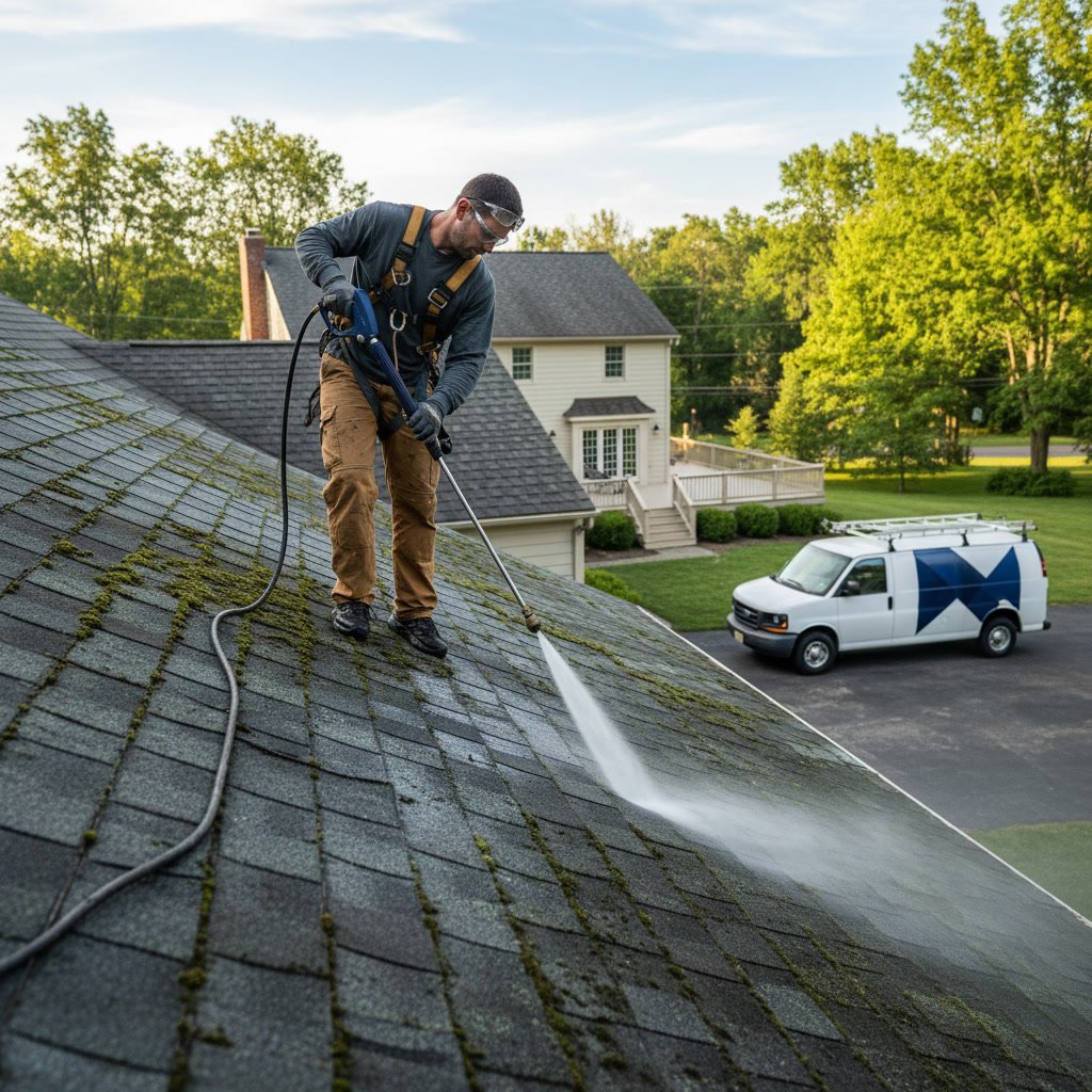 Connecticut home roof with algae stains showing insurance risk factors