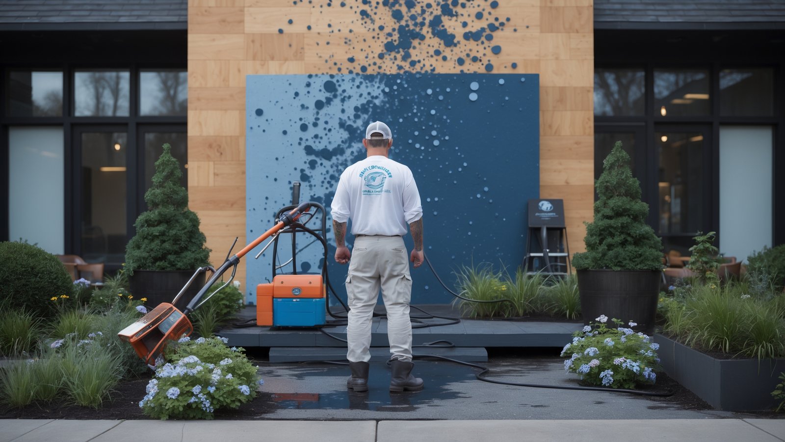 Deck cleaning service removing mold and algae from wooden deck boards