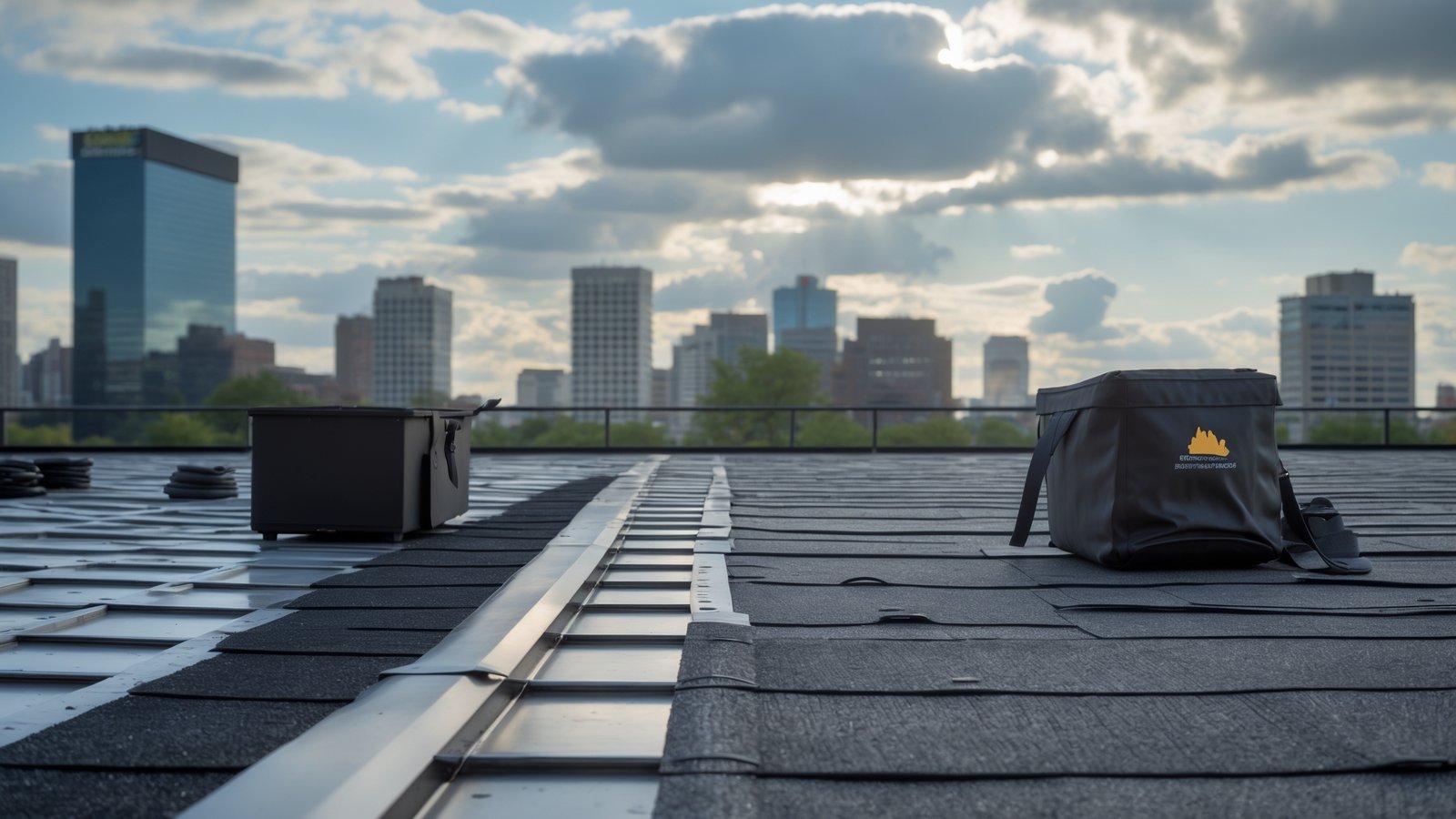Professional roof cleaning technician soft washing asphalt shingle roof in Connecticut