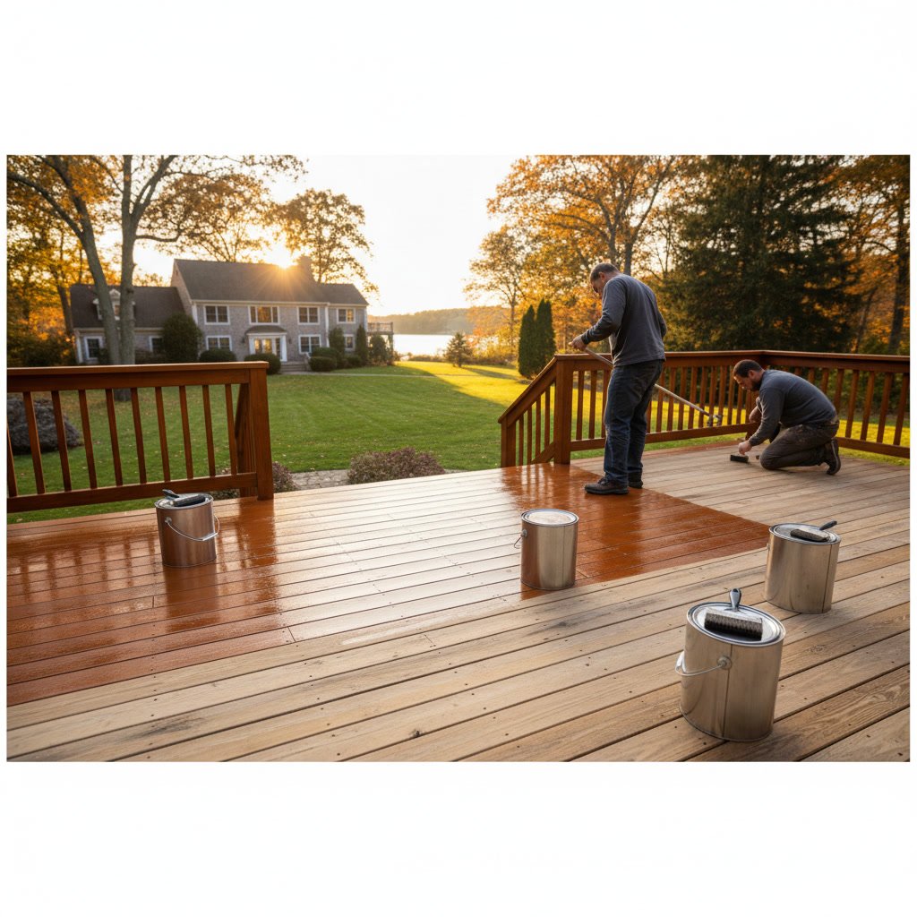 deck staining application on wooden deck boards in Connecticut