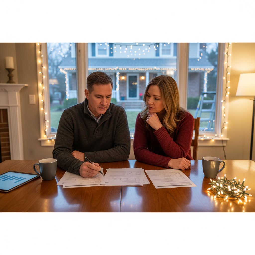 West Hartford home with professional Christmas light display at night