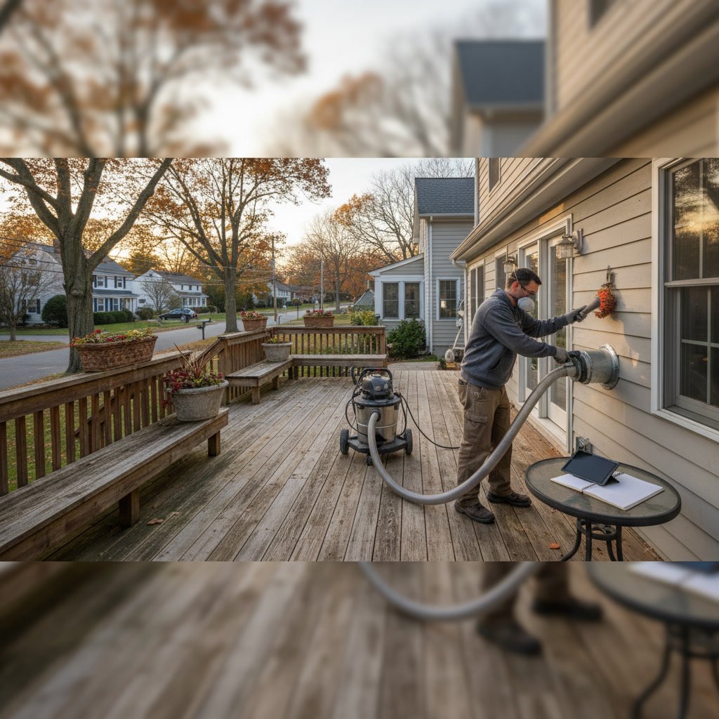 Professional technician cleaning dryer vent system at West Hartford Connecticut home