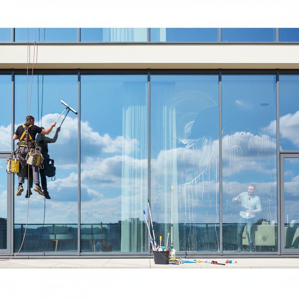 Streak-free residential windows reflecting clear blue sky after professional cleaning