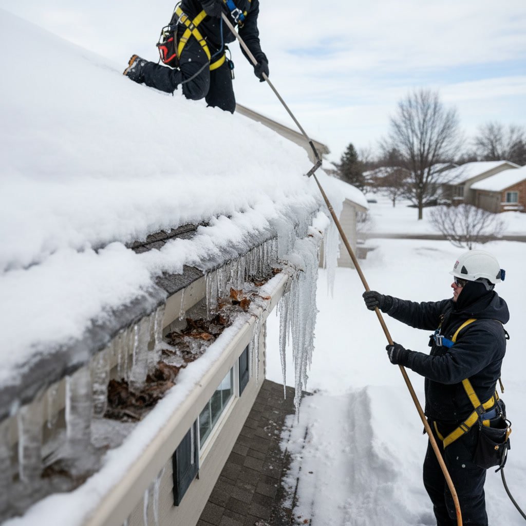 Connecticut home with clean gutters and protected roof during winter season